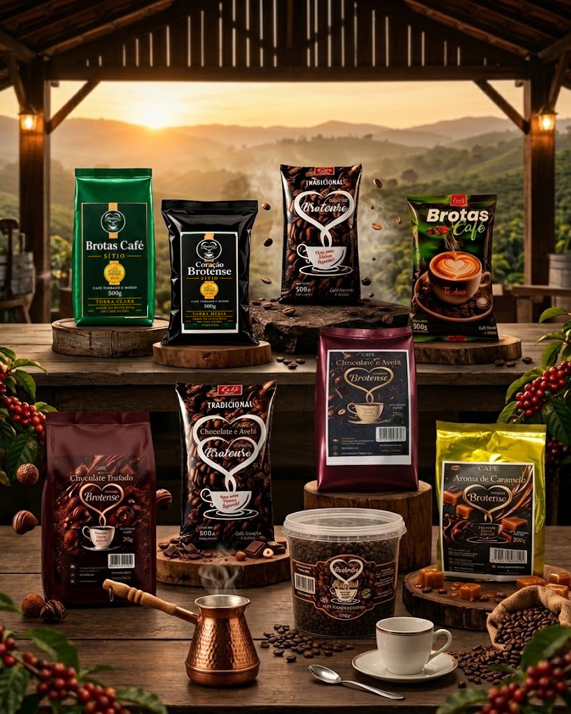 Cafés Brotas Café em cenário de fazenda