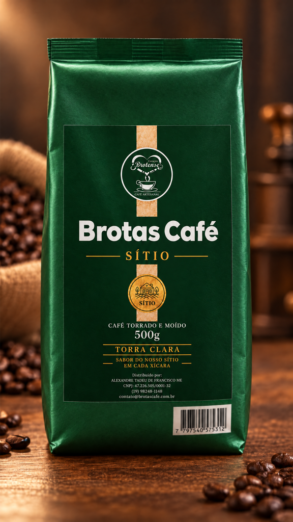 Brotas Café Sítio, torra clara, em embalagem verde