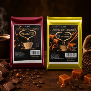 Kit Descoberta Brotas Café: Chocolate com Avelã e Aroma de Caramelo, duas embalagens de 250 g
