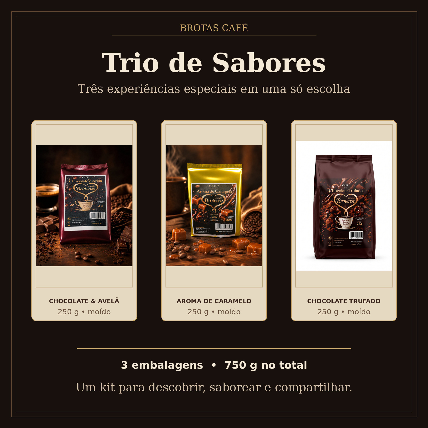 Kit Trio de Sabores com as três embalagens originais