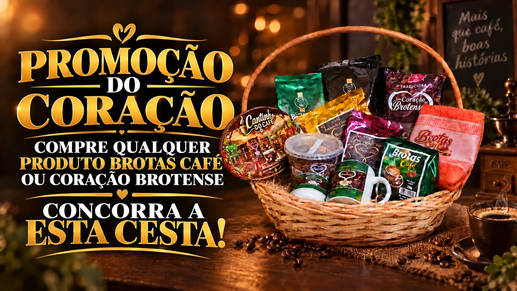 Cesta da Promoção do Coração: compre qualquer produto Brotas Café ou Coração Brotense e concorra